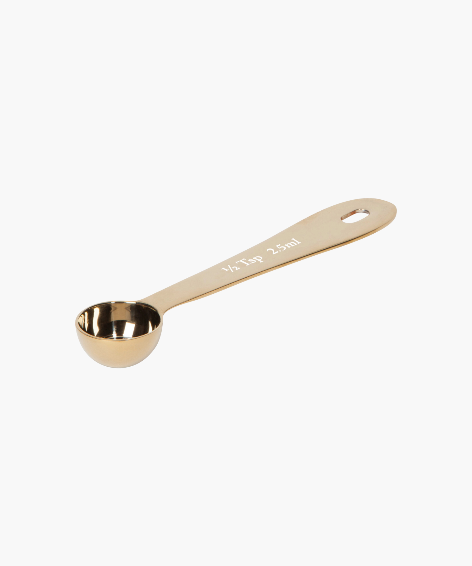 1/2 Tsp gold measuring spoon highlighting the color and shape of the measuring spoons, conveying precision. | Wildwood Home Co.