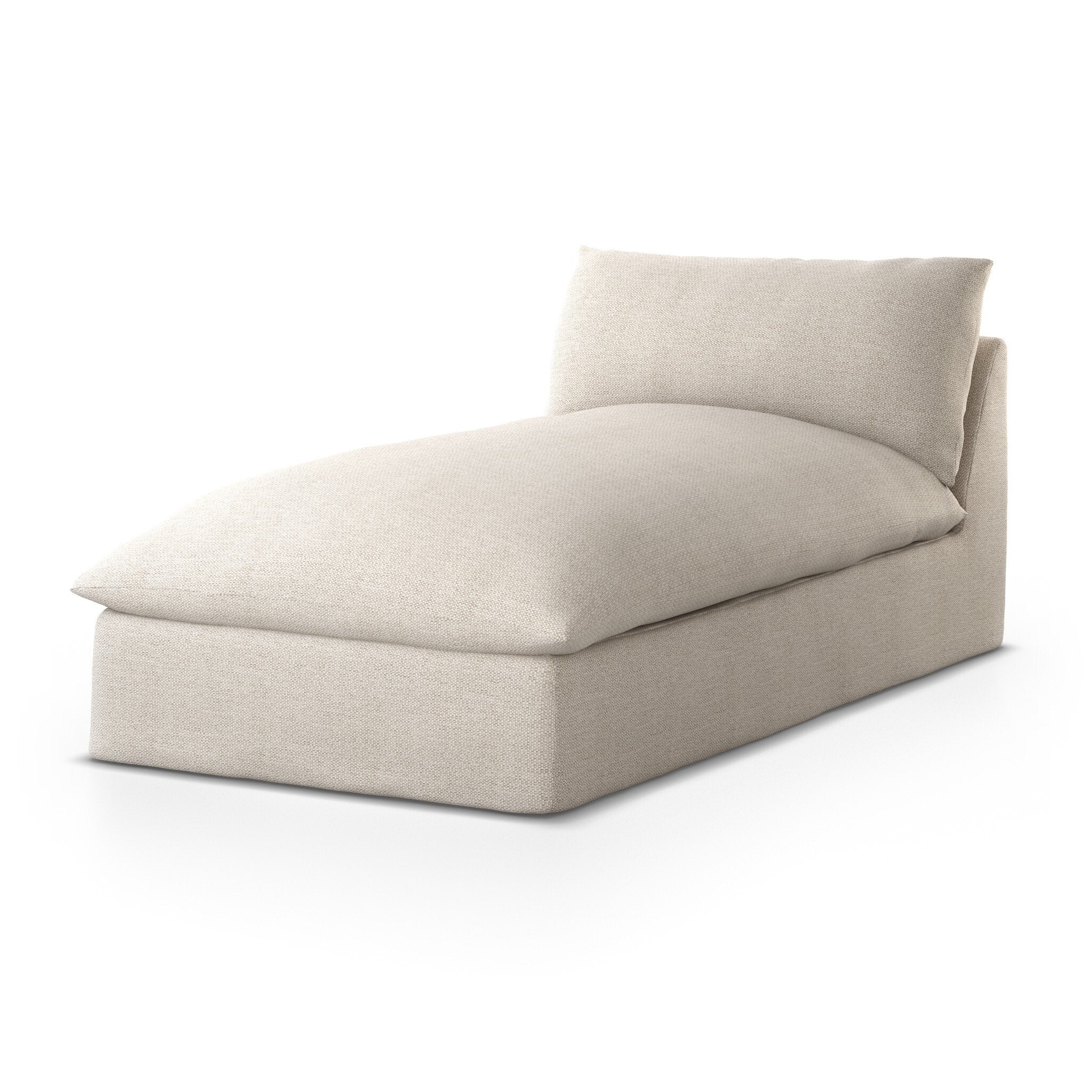 Chaise section of a beige slipcover outdoor sofa on a white background.