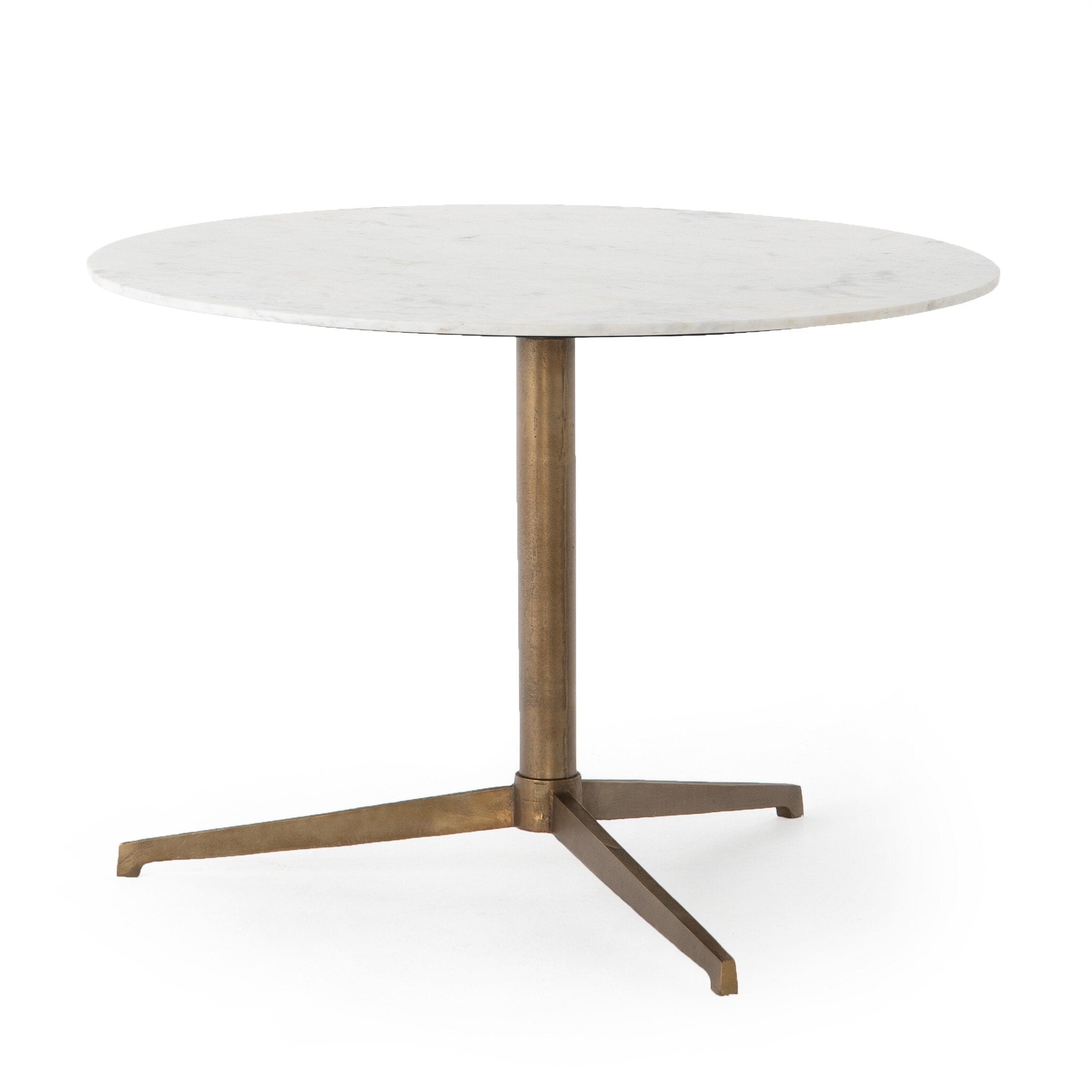 Round bistro table with marble top and bronze base on a white background. | Wildwood Home Co.