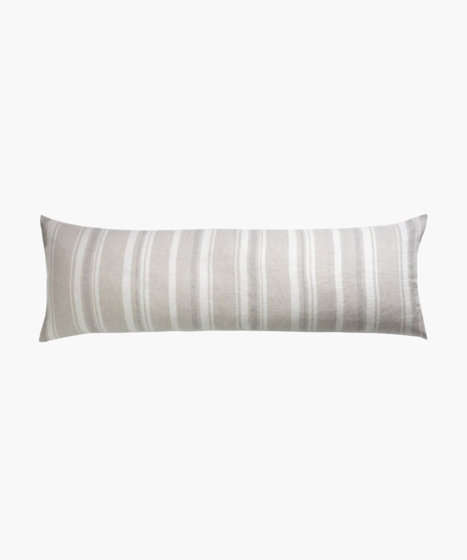 Single sham with a neutral stripe design in taupe and white, shown against a white background to emphasize its tailored shape and woven finish.