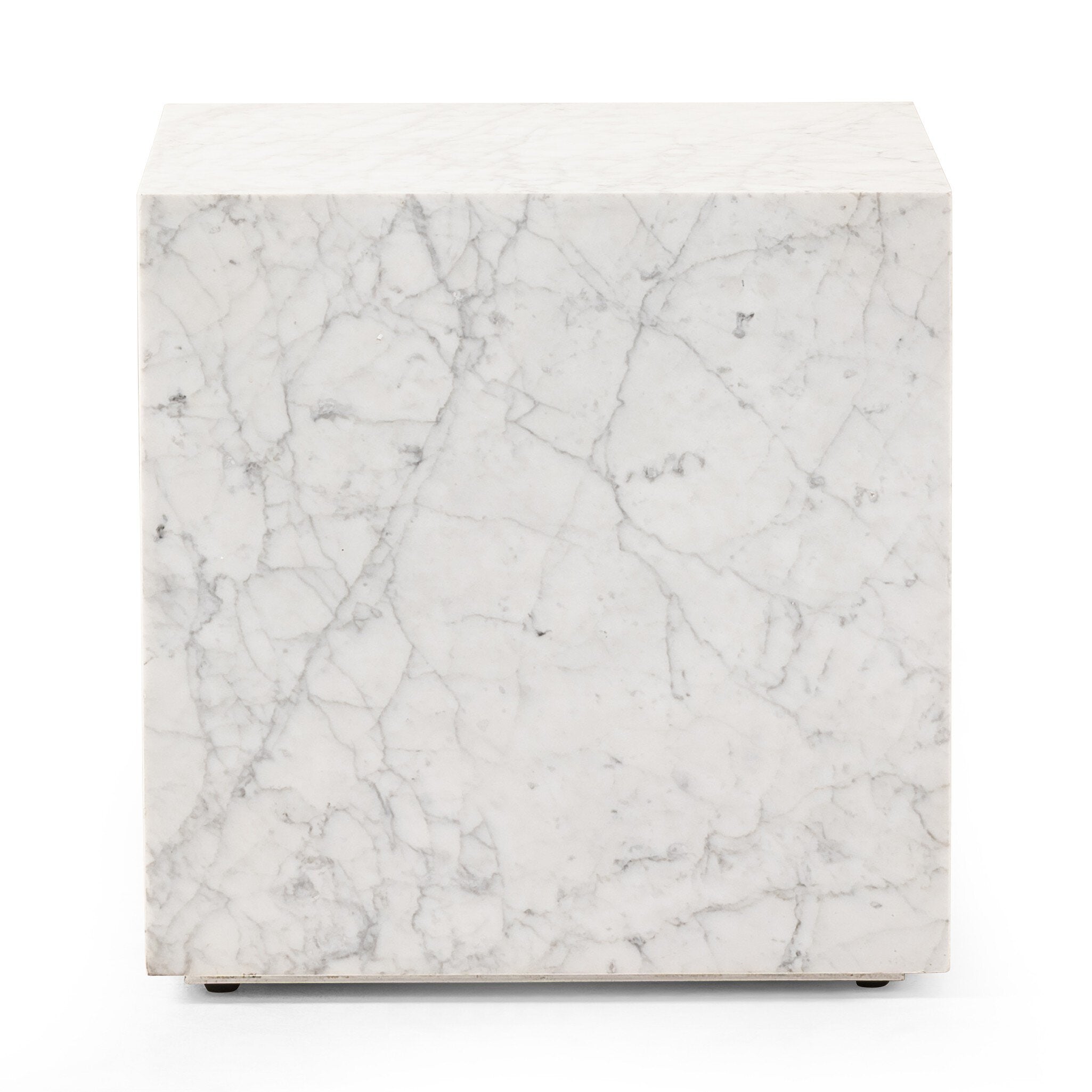 Carrara marble square end table on a white background. | Wildwood Home Co.