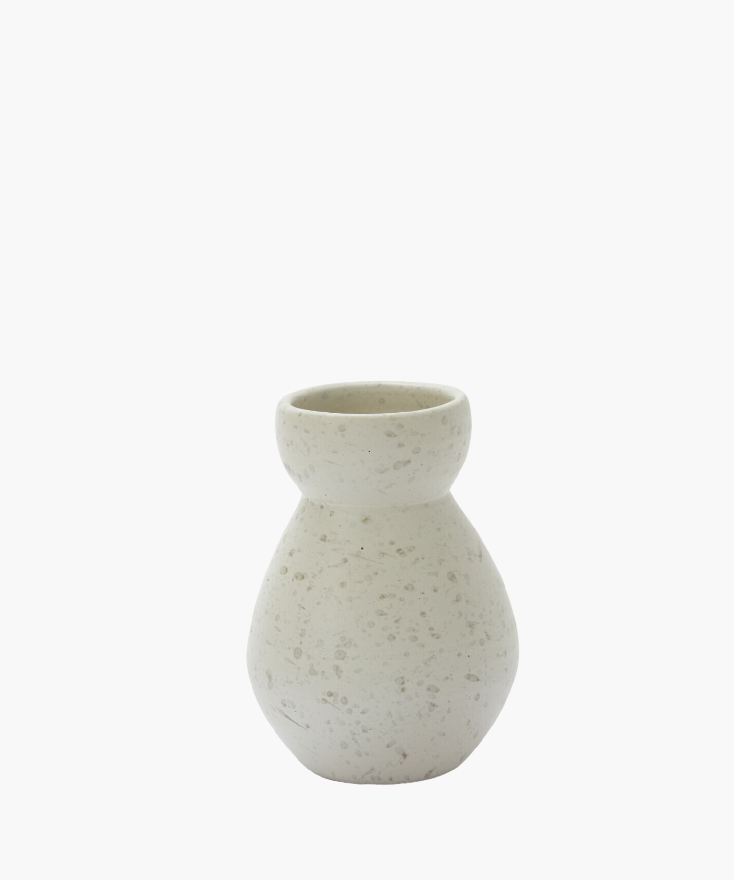 A round, textured beige vase with a speckled pattern on a white background. The simple design conveys an earthy and minimalist aesthetic. | Wildwood Home Co.