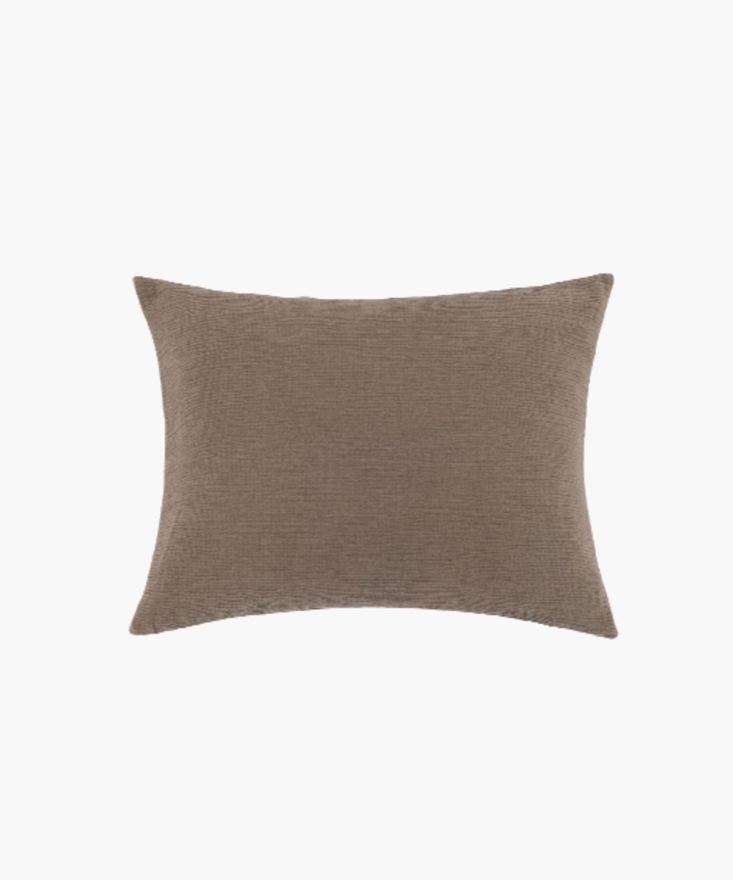 Rectangular taupe cotton sham with a clean knife edge and soft crinkled texture on a white background.
