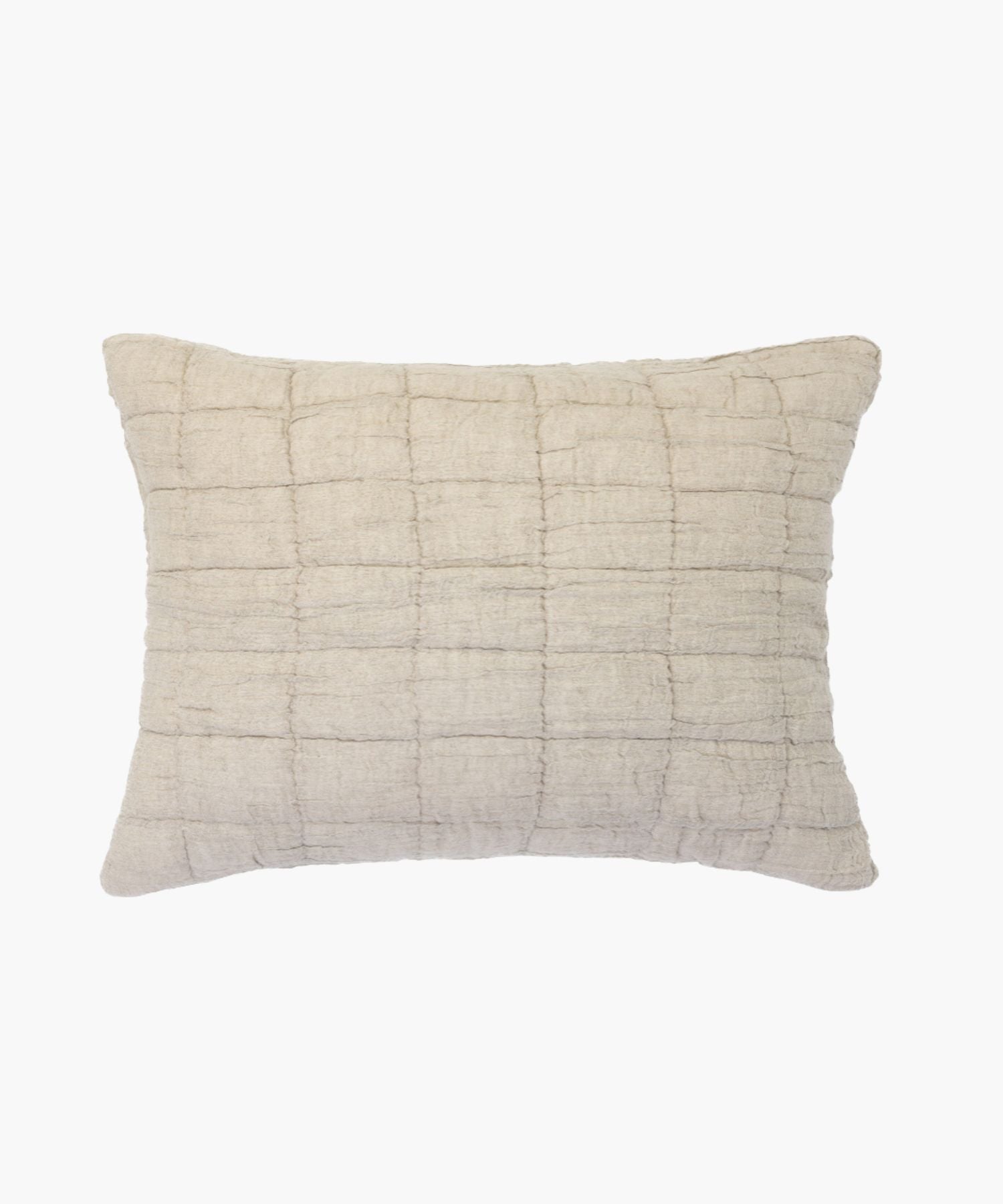 Rectangular beige cotton-linen sham with puckered gauzy texture and subtle block quilting. | Wildwood Home Co.