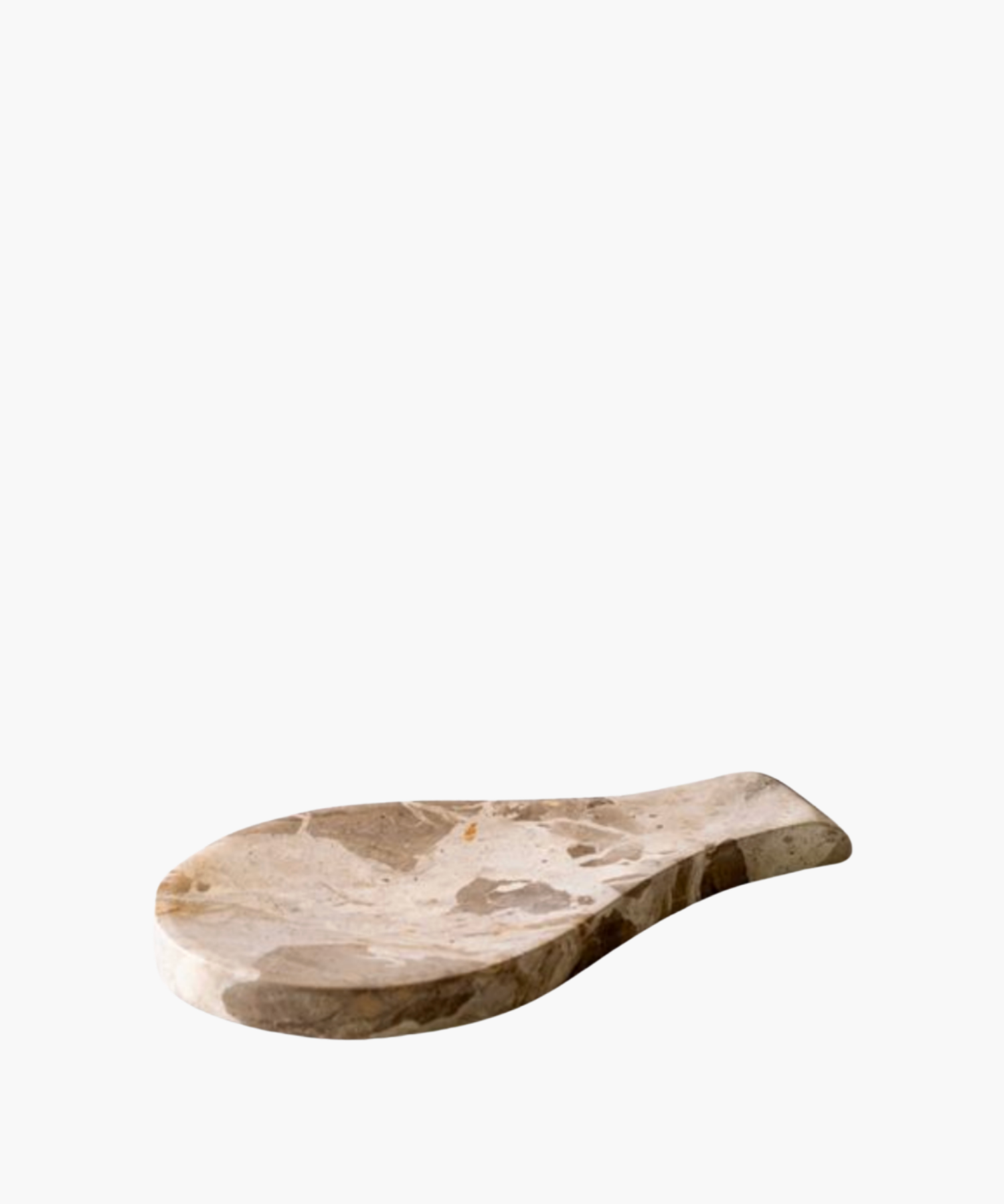 Marble spoon rest with a smooth, curved design. Features a mix of beige and brown tones, reflecting a natural, earthy elegance. | Wildwood Home Co.