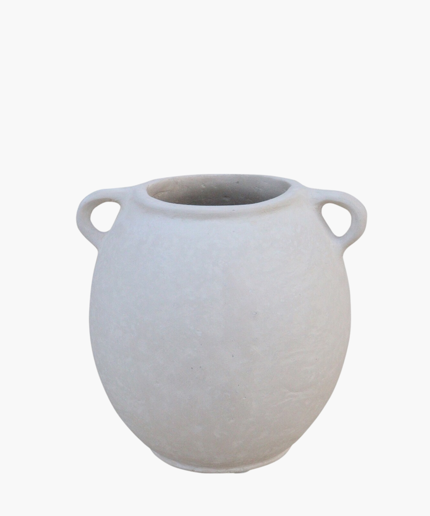 A simple, round, off-white clay vase with two small handles on each side. The smooth surface and muted tone convey an elegant, minimalist aesthetic. | Wildwood Home Co.