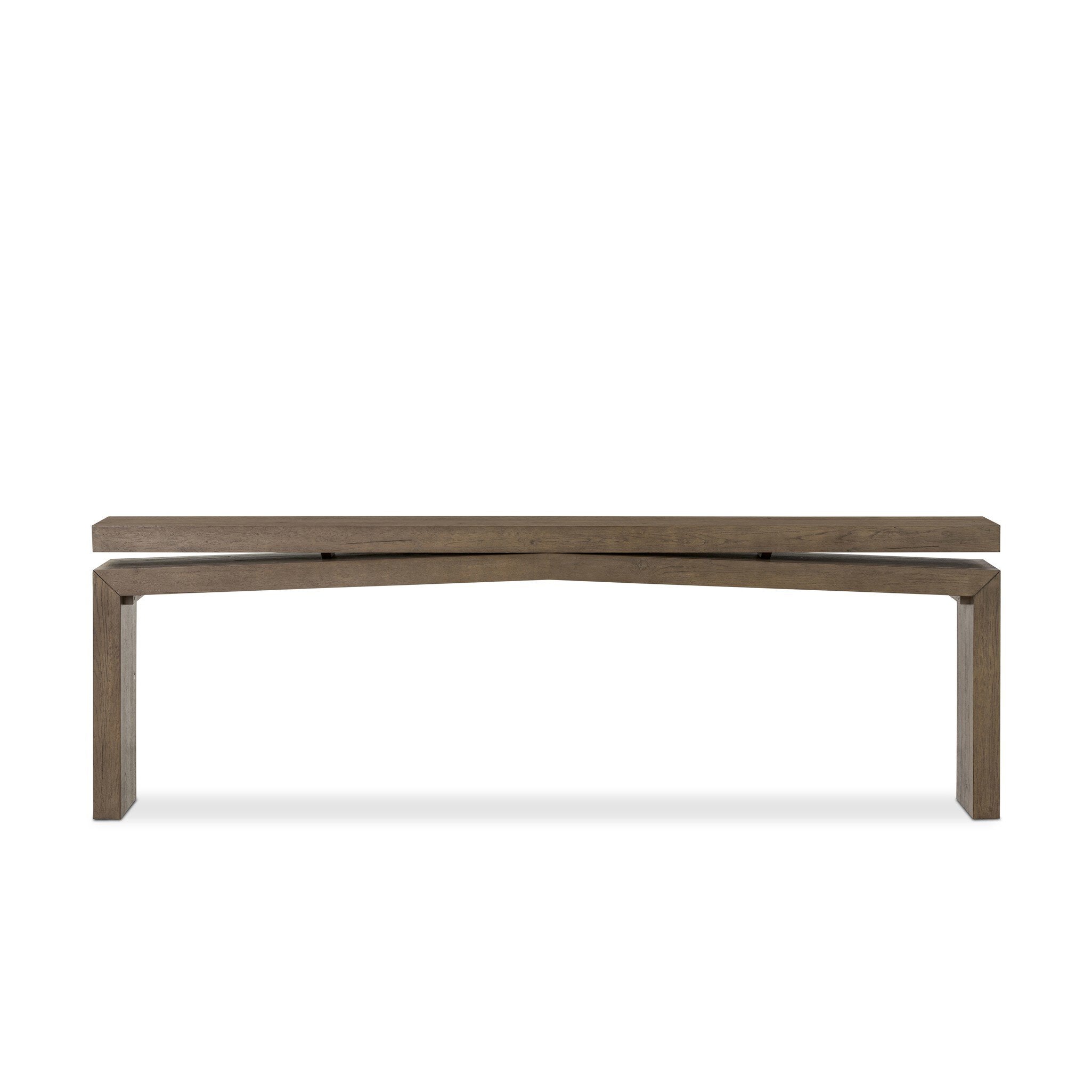 Wooden console table with a curved design on a white background. | Wildwood Home Co.