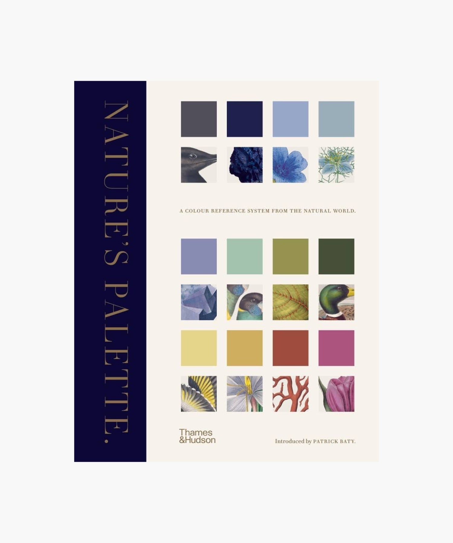 The cover of the book "Nature's Palette" by Thames & Hudson features a grid of color swatches with natural elements, conveying a harmonious, artistic theme. | Wildwood Home Co.