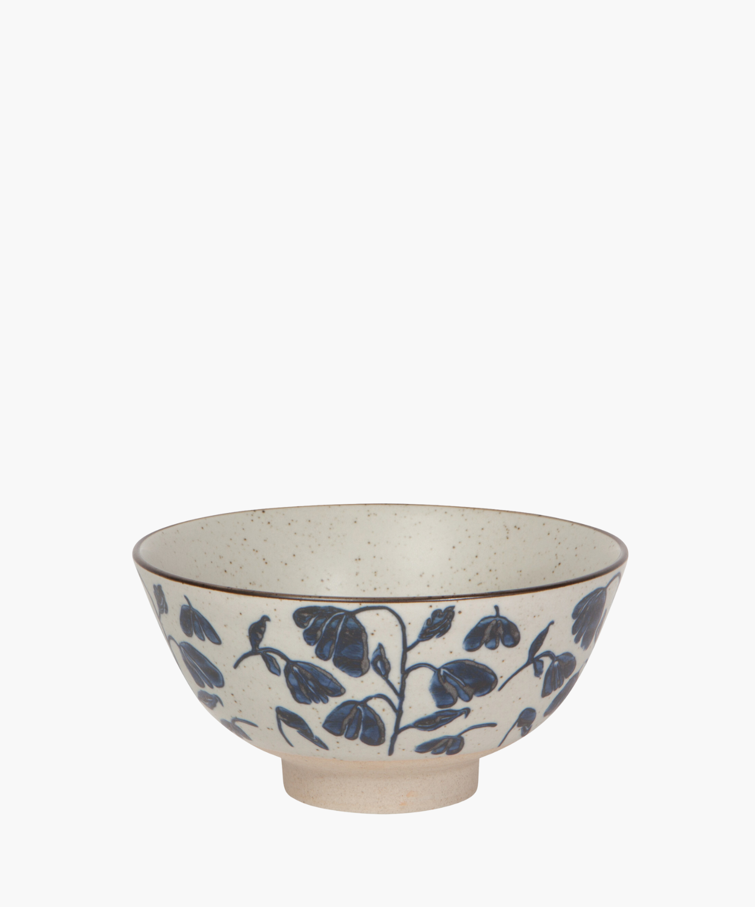 Ceramic bowl with blue floral patterns on a speckled cream background. The design is delicate and traditional, conveying a sense of elegance. | Wildwood Home Co.