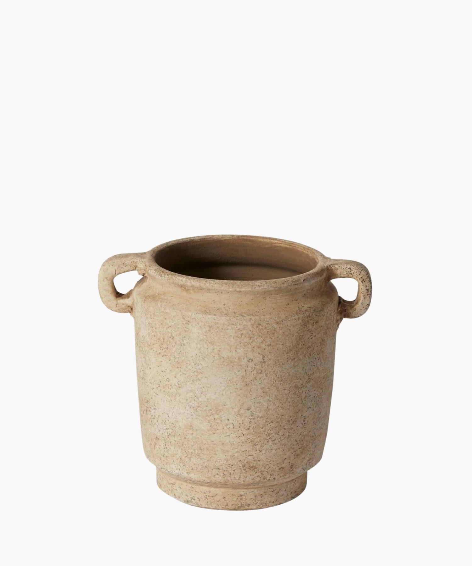 Rustic beige ceramic vase with a speckled texture, featuring two looped handles on each side. The design is simple and evokes a natural, earthy feel. | Wildwood Home Co.
