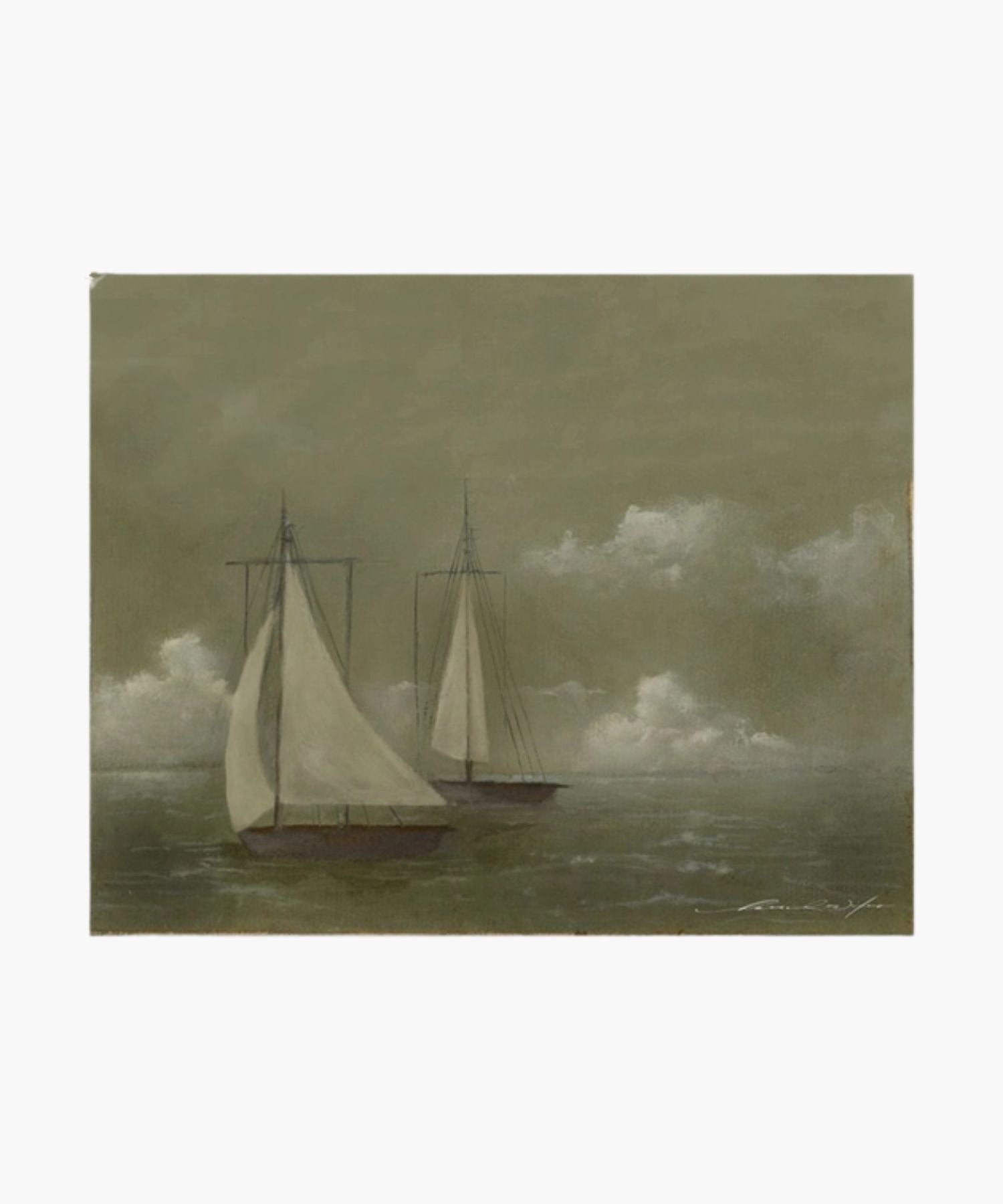 An art reproduction of the original painting of dhows at sea with sails by Hannah Winters| Wildwood Home Co.