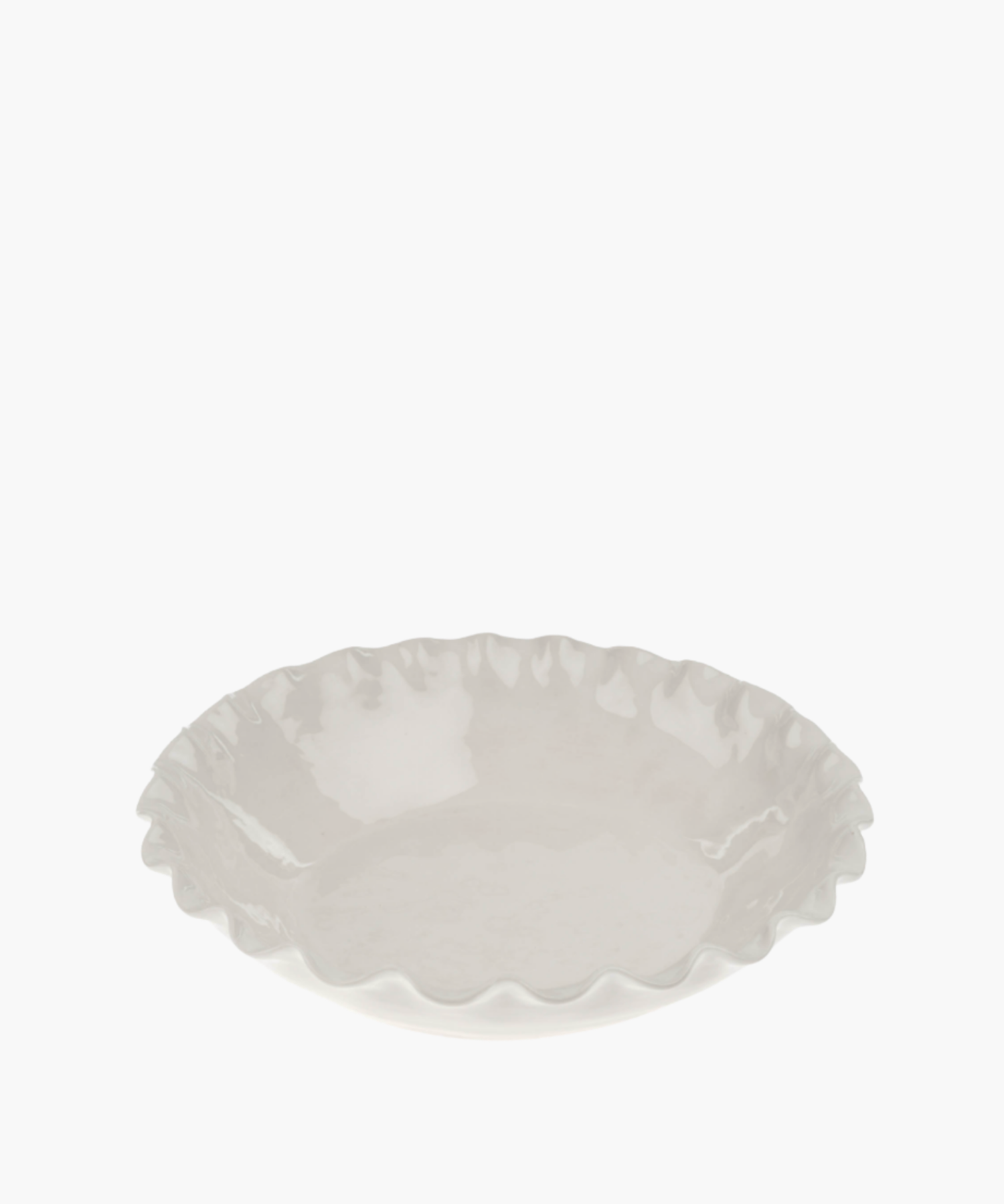 Ceramic serving bowl with a glossy, white finish, featuring a ruffled edge. The dish is empty and sits on a plain white background. | Wildwood Home Co.
