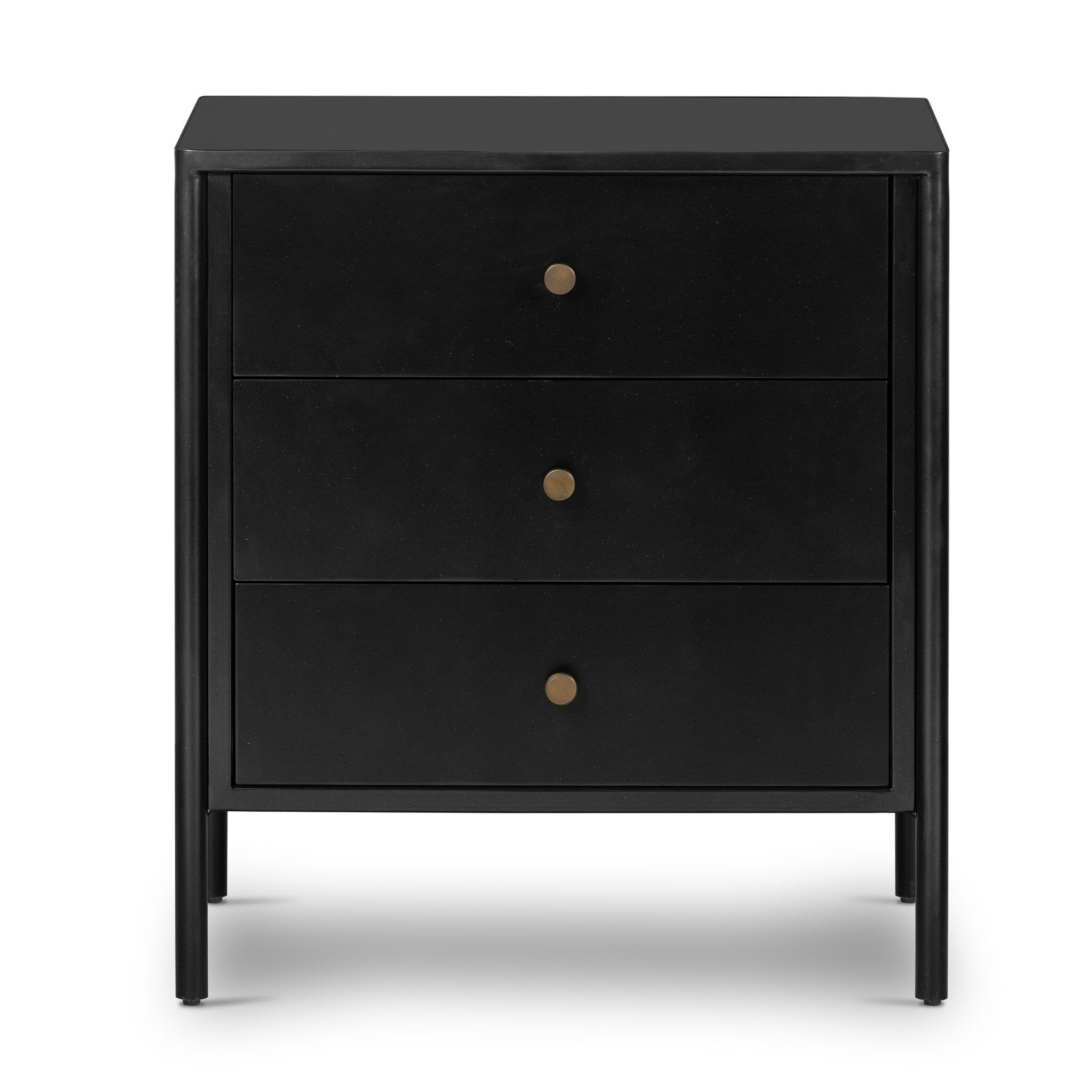 Black dresser with three drawers on a white background. | Wildwood Home Co.