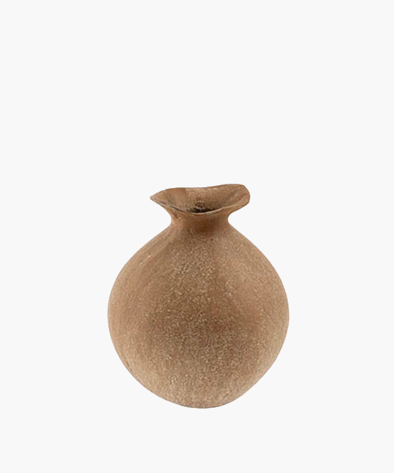Rustic, round, brown vase with a narrow, slightly flared neck. The textured surface gives it an ancient, handcrafted appearance. | Wildwood Home Co.