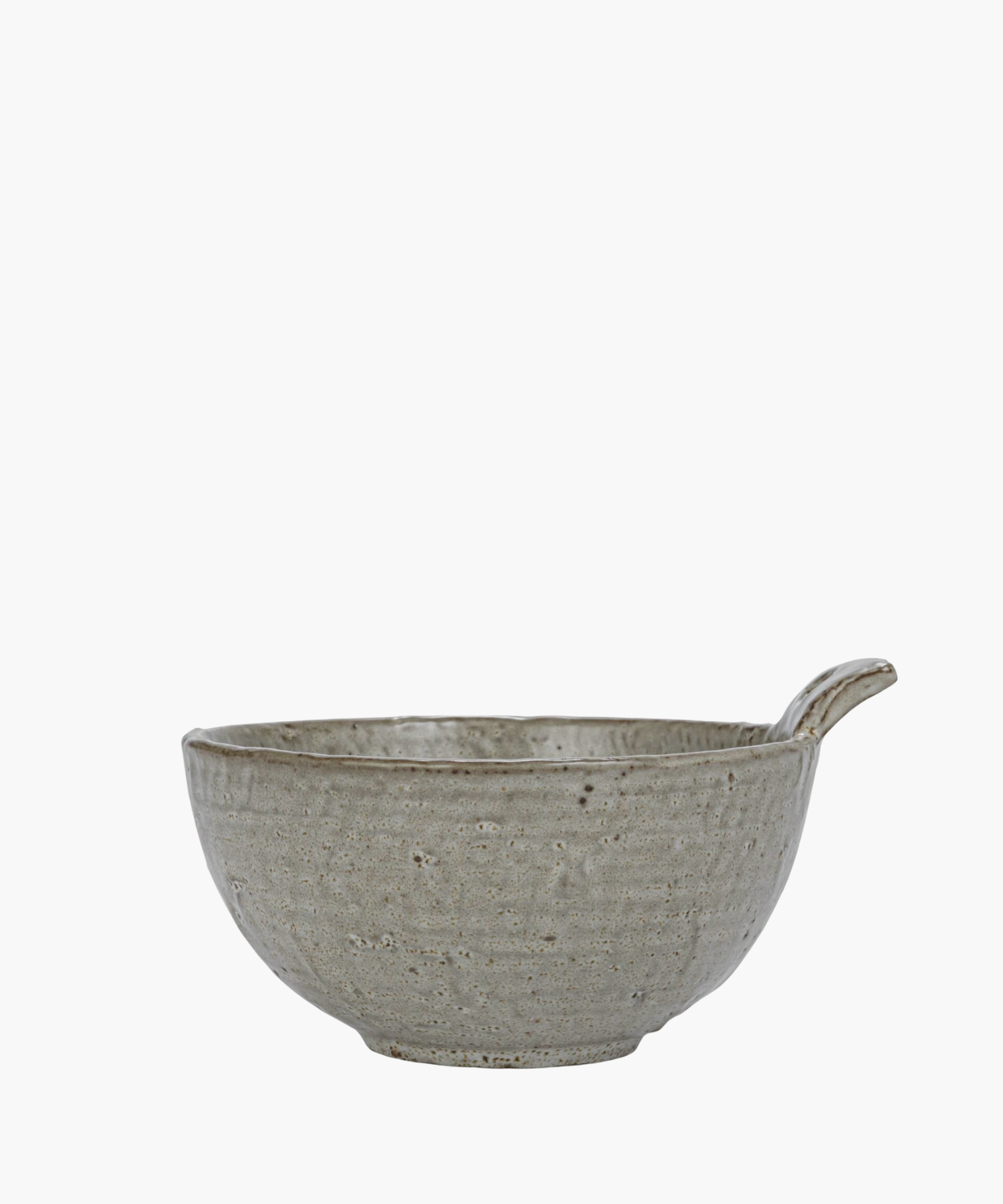Rustic gray ceramic bowl with a textured surface and a unique spout handle. The design is minimalist, conveying a sense of simplicity and elegance. | Wildwood Home Co.