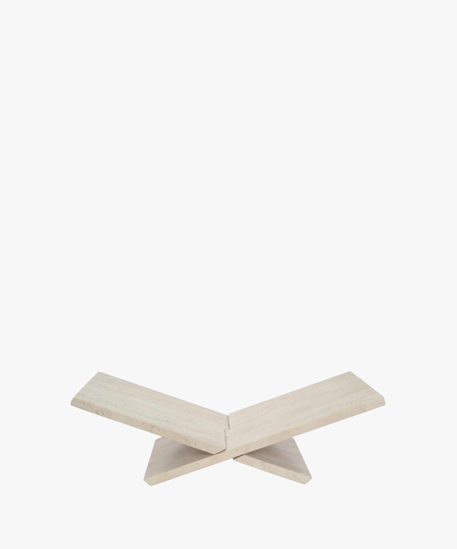 Neutral travertine bookstand with sculptural form