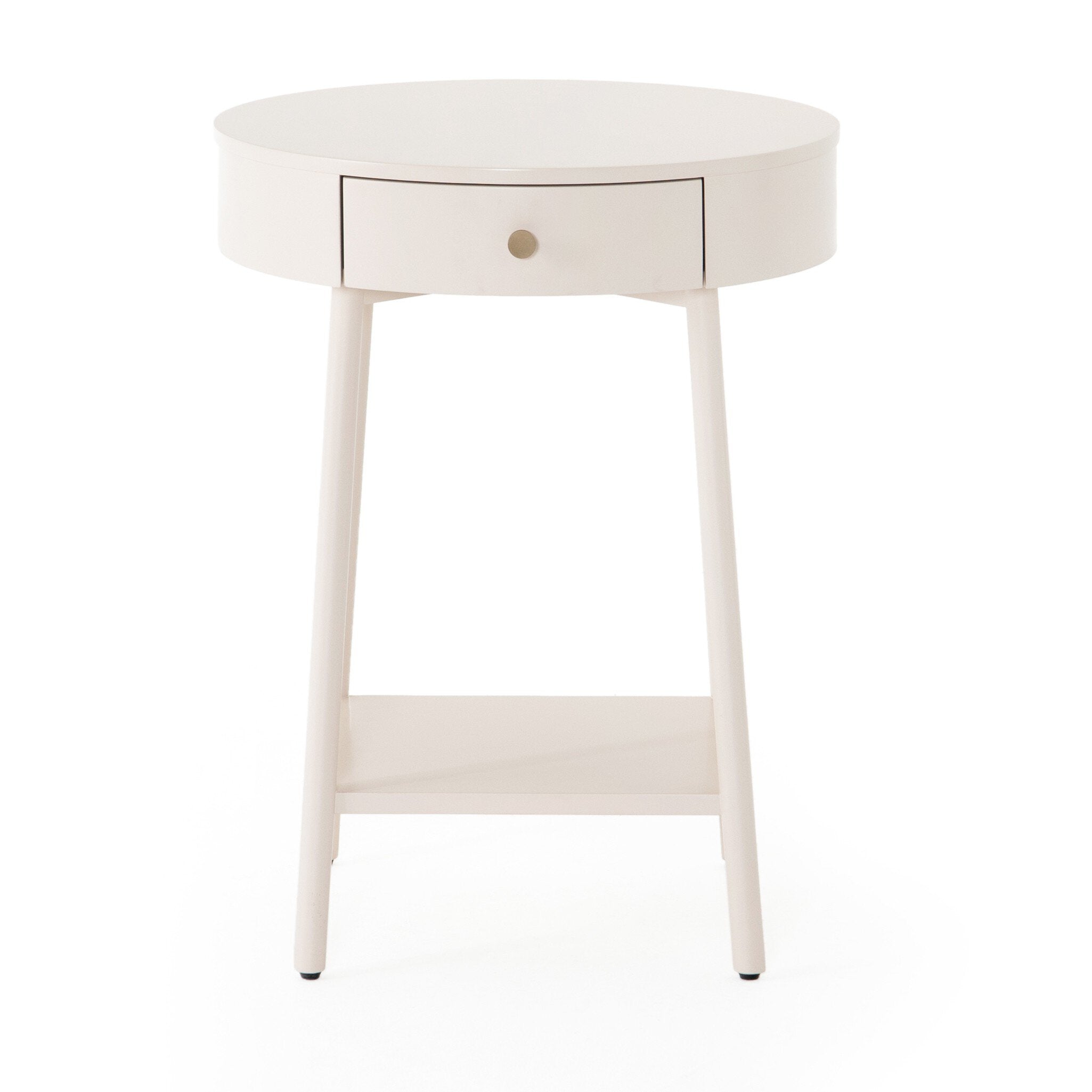 White nightstand with a drawer on a white background. | Wildwood Home Co.