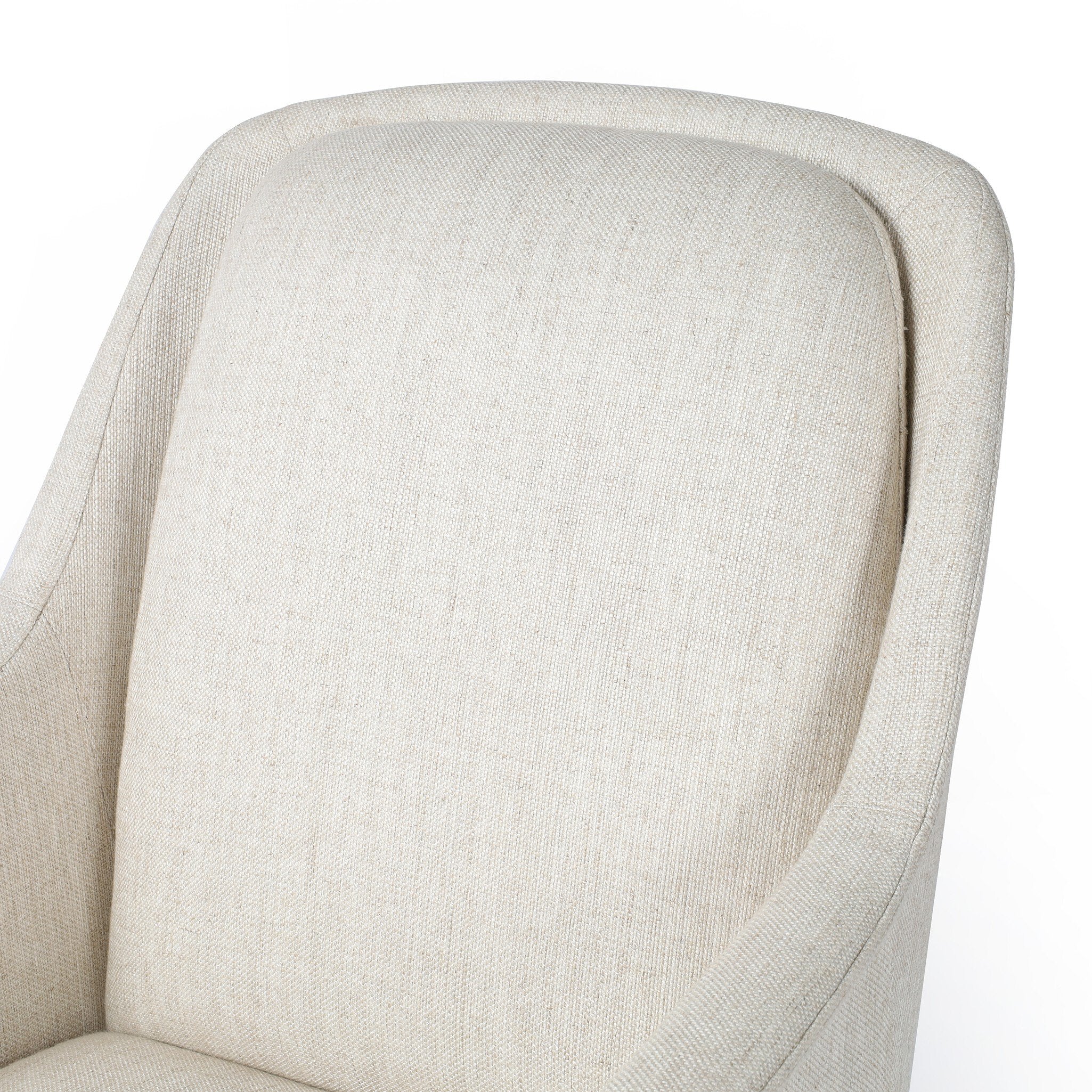 Ivory upholstered desk chair with a chrome base on a white background.
