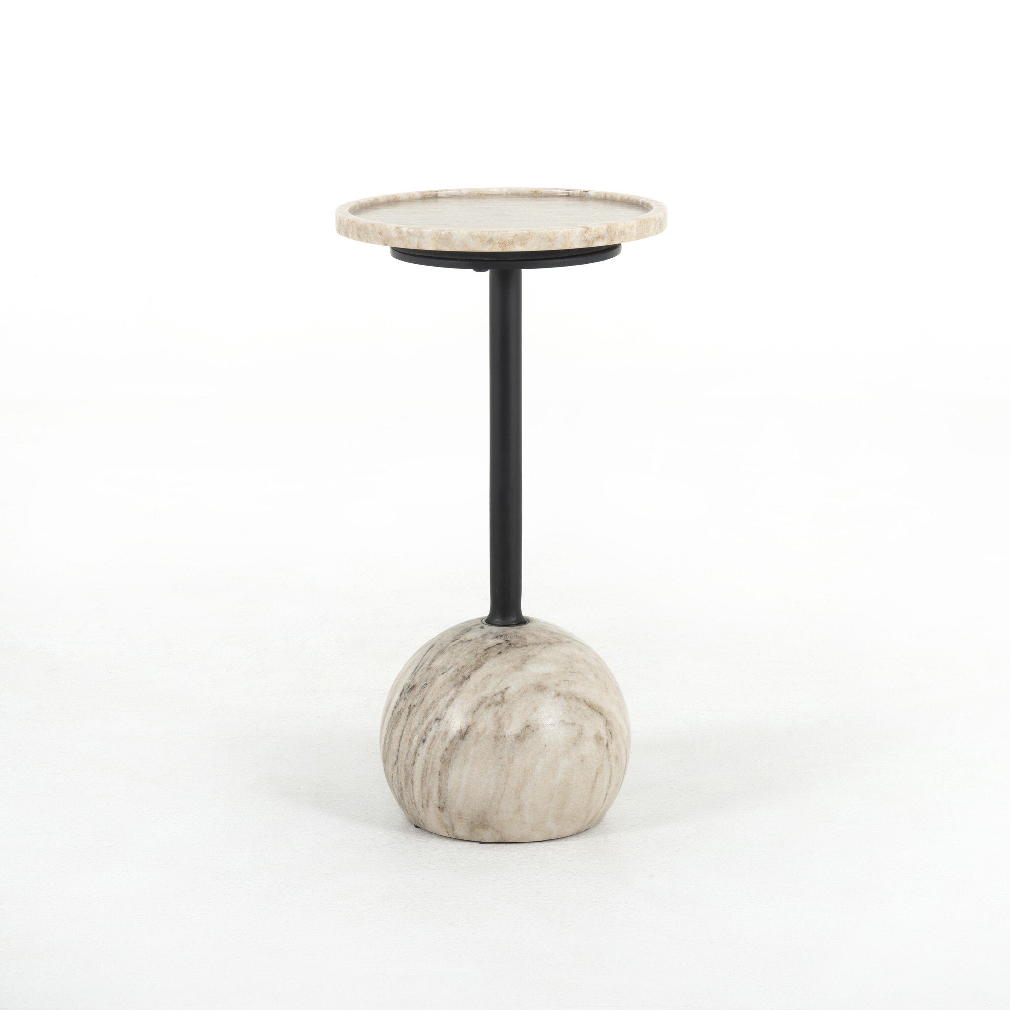 Accent table with marble base and round tray style top on a white background. | Wildwood Home Co.
